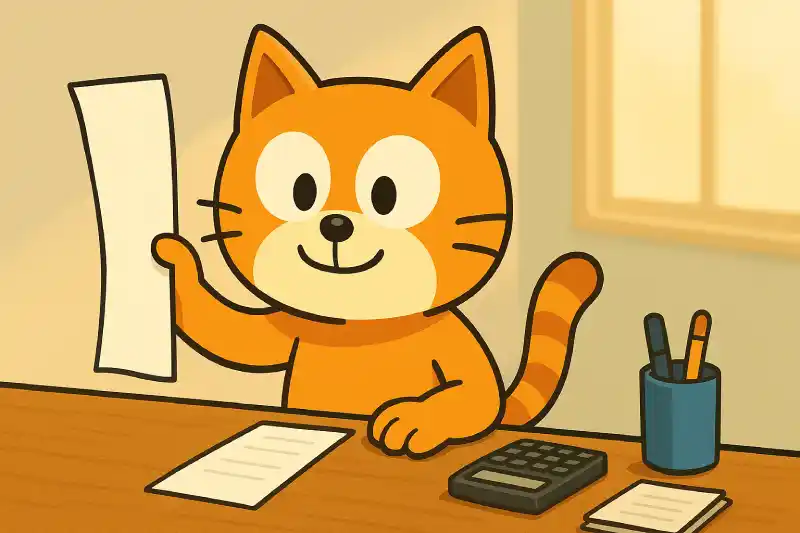 書類整理する猫