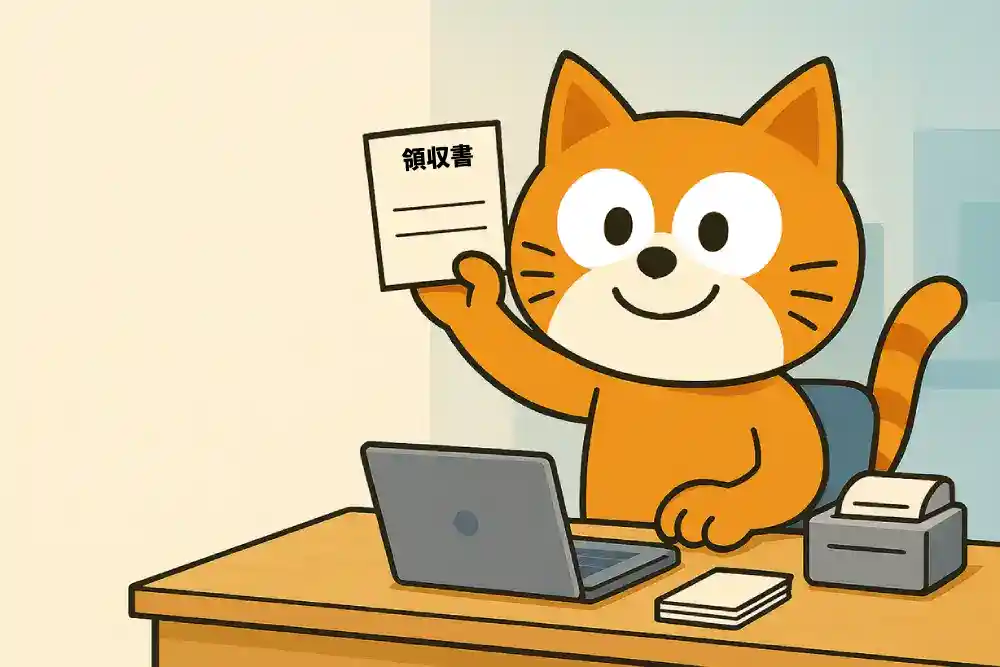 領収書を整理する猫