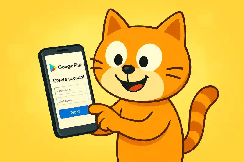 GooglePlayアカウントを作成しようとする猫