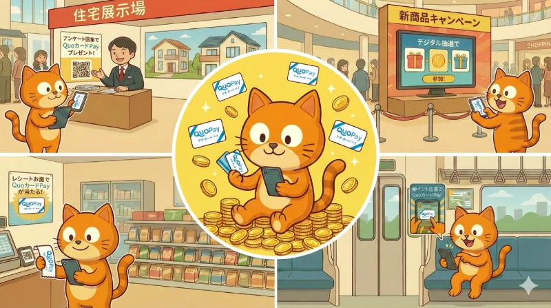様々なイベントでクオカードペイをGETする猫