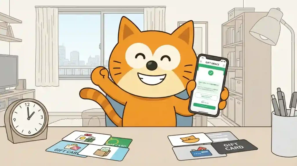 ギフトグレースから買取金額が振込されて笑顔な猫
